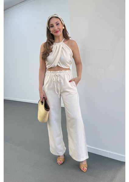Lenora Keten Kruvaze Halter Yaka Bluz ve Pantolon Takım fiyatları