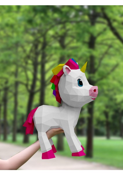Yavru Unicorn 3D Kağıt Maket | Kız Çocuk Odası Duvar Süsü | Eğitici Kendin Yap Aktivite