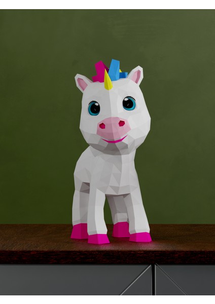 Yavru Unicorn 3D Kağıt Maket | Kız Çocuk Odası Duvar Süsü | Eğitici Kendin Yap Aktivite indirimleri