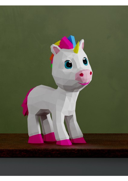 Yavru Unicorn 3D Kağıt Maket | Kız Çocuk Odası Duvar Süsü | Eğitici Kendin Yap Aktivite