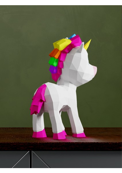 Yavru Unicorn 3D Kağıt Maket | Kız Çocuk Odası Duvar Süsü | Eğitici Kendin Yap Aktivite