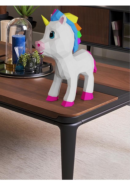 Yavru Unicorn 3D Kağıt Maket | Kız Çocuk Odası Duvar Süsü | Eğitici Kendin Yap Aktivite modelleri