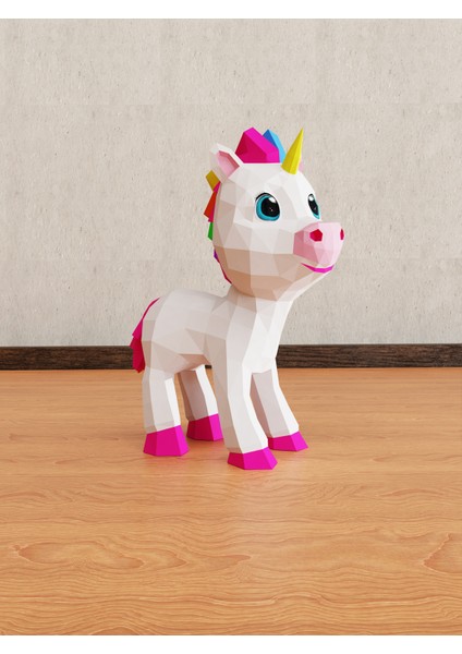 Yavru Unicorn 3D Kağıt Maket | Kız Çocuk Odası Duvar Süsü | Eğitici Kendin Yap Aktivite fırsatları
