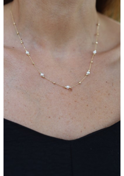 14 Ayar Altın Force Zincirli Mini Dorika ve Inci Detaylı Kolye fiyatları