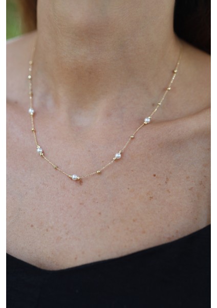 14 Ayar Altın Force Zincirli Mini Dorika ve Inci Detaylı Kolye modelleri