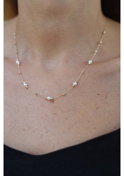 14 Ayar Altın Force Zincirli Mini Dorika ve Inci Detaylı Kolye fırsatları