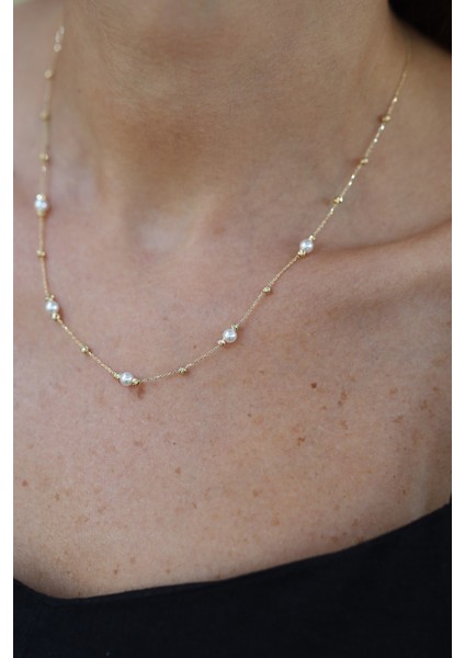 14 Ayar Altın Force Zincirli Mini Dorika ve Inci Detaylı Kolye indirimleri