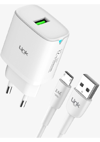 Micro USB Şarj Aleti - Beyaz - Telefon Hızlı Şarj Aleti - 12W Micro USB Kablolu Şarj Cihazı