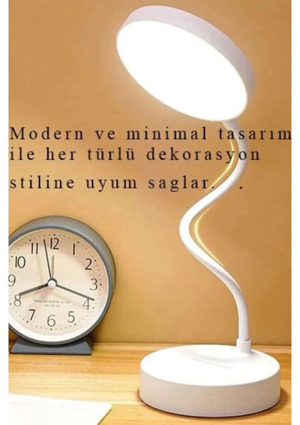 Şarjlı Dokunmatik 3 Kademe 20 LED Çalışma Okuma Işığı Flexible Berlin Masa Lambası Beyaz