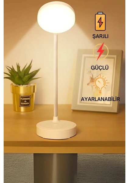 Şarjlı Dokunmatik 3 Kademe 20 LED Çalışma Okuma Işığı Flexible Berlin Masa Lambası Beyaz