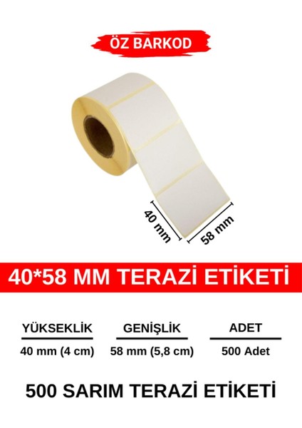 Terazi Etiketi 40MM*58MM – 500 Adet (Direkt Termal) | Net Baskı, Gerçek Ölçü, Terazi Uyumlu Etiket
