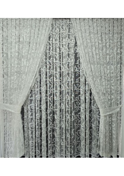 Tül Fon Perde 2 Kanat Tül Fon Perde Bağcıklı Model Sarmaşık Desen Beyaz fiyatları