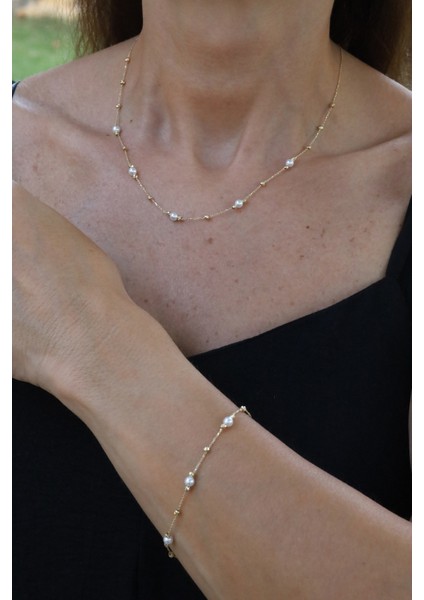 14 Ayar Altın Force Zincirli Mini Dorika ve Inci Detaylı Set fiyatları