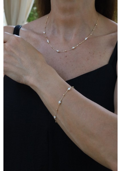 14 Ayar Altın Force Zincirli Mini Dorika ve Inci Detaylı Set modelleri