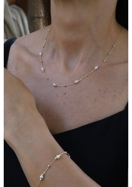 14 Ayar Altın Force Zincirli Mini Dorika ve Inci Detaylı Set fırsatları