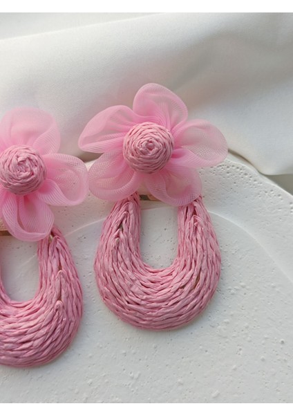 Pembe Çiçekli Hasır Küpe fiyatları