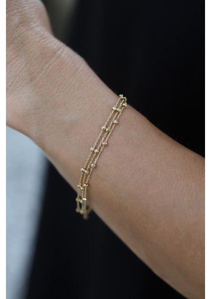 14 Ayar Altın Force Üç Zincirli Dorika Detaylı Bileklik