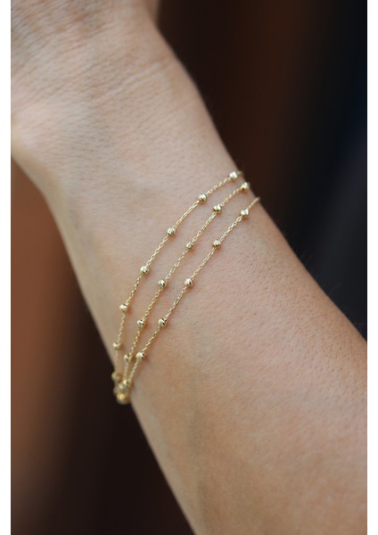 14 Ayar Altın Force Üç Zincirli Dorika Detaylı Bileklik modelleri