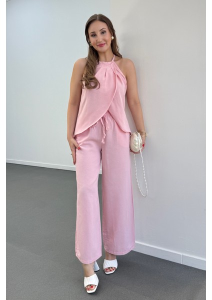 Lenora Keten Kruvaze Halter Yaka Bluz ve Pantolon Takım fiyatları