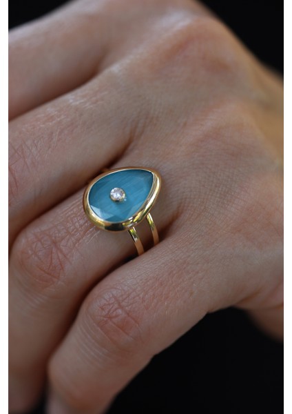 14 Ayar Altın Turkuaz Taş Gövdeli Tek Taş Detaylı Yüzük modelleri