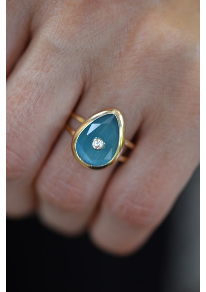 14 Ayar Altın Turkuaz Taş Gövdeli Tek Taş Detaylı Yüzük fırsatları