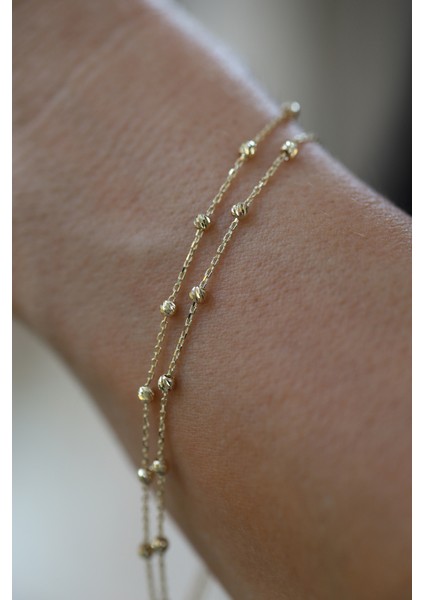 14 Ayar Altın Force Çift Zincirli Dorika Detaylı Bileklik modelleri