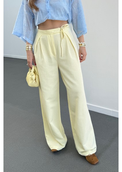 Maja Yandan Bağlamalı Keten Pantolon modelleri