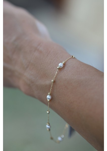 14 Ayar Altın Force Zincirli Mini Dorika ve Inci Detaylı Bileklik fırsatları