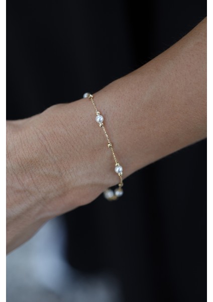 14 Ayar Altın Force Zincirli Mini Dorika ve Inci Detaylı Bileklik indirimleri