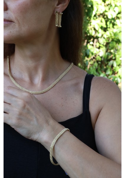 14 Ayar Altın Kalın Örme Halat Zincir Set