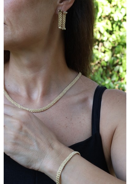 14 Ayar Altın Kalın Örme Halat Zincir Set fırsatları