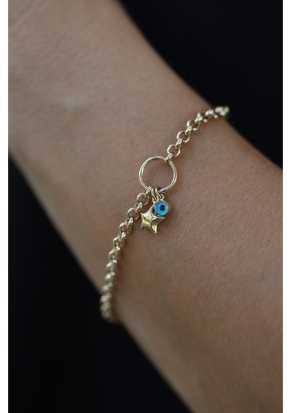 14 Ayar Altın Dotch Zincirli Nazarlık ve Obje Detaylı Bileklik fiyatları