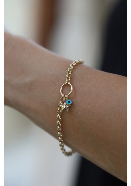 14 Ayar Altın Dotch Zincirli Nazarlık ve Obje Detaylı Bileklik modelleri