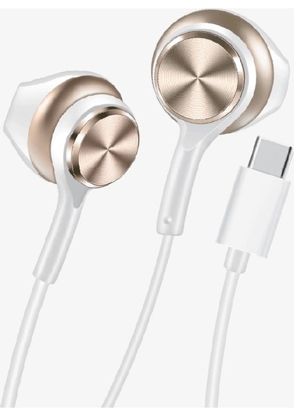 Ekstra Bass Kablolu Kulaklık , Linktech H75 Gold Type-C Mikrofonlu Metal Kablolu Kulaklık , Premium Type-C Kablolu Kulaklık