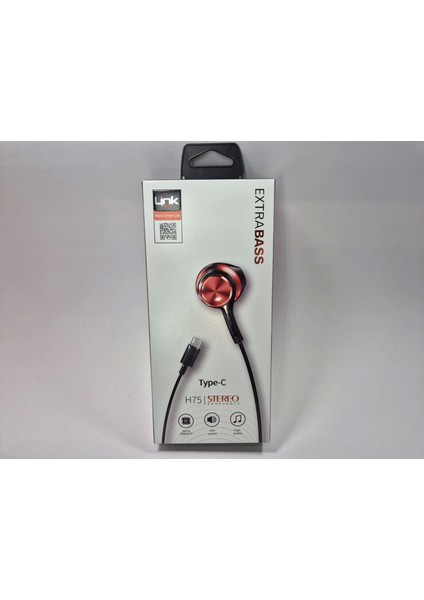 Ekstra Bass Kablolu Kulaklık , Linktech H75 Kırmızı Type-C Mikrofonlu Metal Kablolu Kulaklık , Premium Type-C Kablolu Kulaklık fiyatları