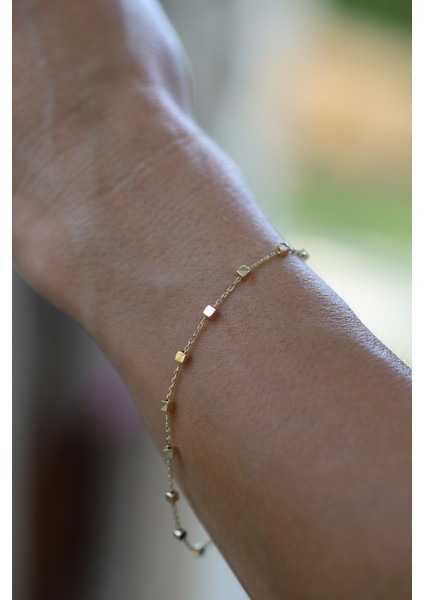 14 Ayar Altın Force Zincirli Küp Detaylı Bileklik modelleri