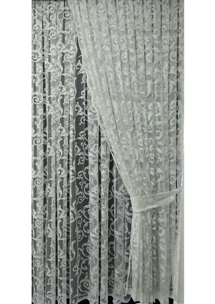 Tül Fon Perde 2 Kanat Tül Fon Perde Bağcıklı Model Sarmaşık Desen Beyaz indirimleri