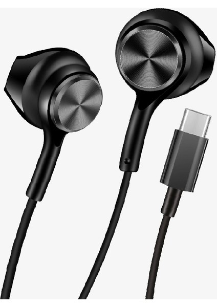 Ekstra Bass Kablolu Kulaklık , Linktech H75 Siyah Type-C Mikrofonlu Metal Kablolu Kulaklık , Premium Type-C Kablolu Kulaklık