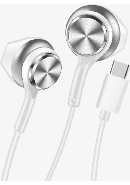 Ekstra Bass Kablolu Kulaklık , Linktech H75 Beyaz Type-C Mikrofonlu Metal Kablolu Kulaklık , Premium Type-C Kablolu Kulaklık