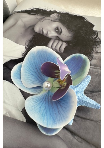 Mavi Inci Detay Orkide Saç Yan Toka(9cm) indirimleri