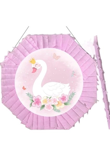 Pinyata Pembe Kuğu 42CM + Sopası Doğum Günü Eğlencesi Pinyata Patlatma Partisi