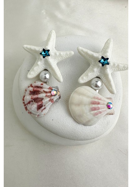 Taş Inci Detay Deniz Yıldızı Deniz Kabuğu Figürlü Ikili Yan Toka(9cm)