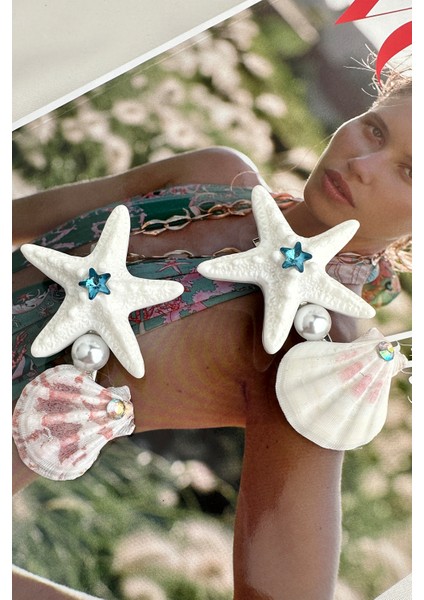 Taş Inci Detay Deniz Yıldızı Deniz Kabuğu Figürlü Ikili Yan Toka(9cm) modelleri