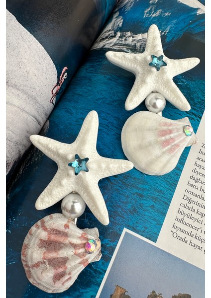 Taş Inci Detay Deniz Yıldızı Deniz Kabuğu Figürlü Ikili Yan Toka(9cm) indirimleri