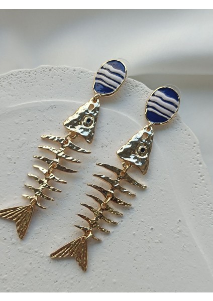 Gold Mavi Detaylı Balık Küpe fiyatları