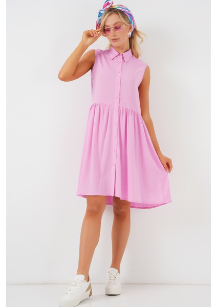 Kadın Sıfır Kol Midi Elbise 2563 - Pembe modelleri