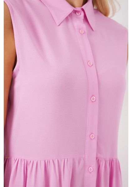 Kadın Sıfır Kol Midi Elbise 2563 - Pembe indirimleri