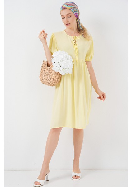 Kadın Bağcıklı Midi Elbise 2575 - Sarı