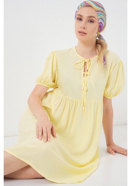 Kadın Bağcıklı Midi Elbise 2575 - Sarı fiyatları
