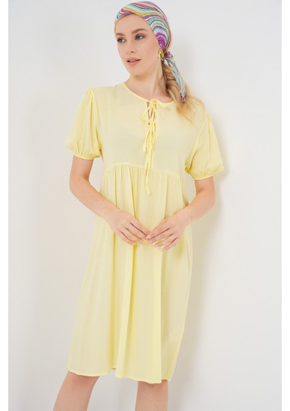 Kadın Bağcıklı Midi Elbise 2575 - Sarı fırsatları